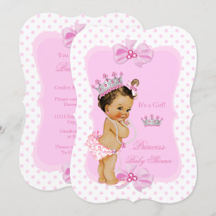 Princess Baby shower Girl Pink Polka Dot Brunette Kaart