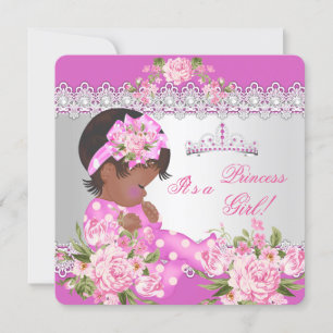 Princess Baby shower Girl Pink Rose Pearl Ethnic Kaart