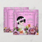 Princess Baby shower Girl Pink Rose Tiara Damask Kaart (Voorkant / Achterkant)