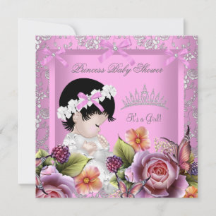 Princess Baby shower Girl Pink Rose Tiara Damask Kaart