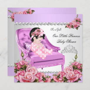 Princess Baby shower Girl Pink Roses Lavender 2 Kaart