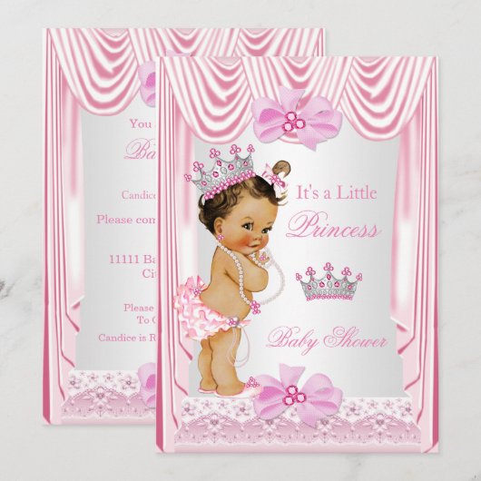 Princess Baby shower Girl Pink Silk Kaart (Voorkant / Achterkant)
