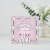 Princess Baby shower Girl Pink Silver demask Kaart (Staand voorkant)