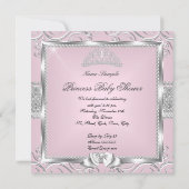 Princess Baby shower Girl Pink Silver demask Kaart (Achterkant)