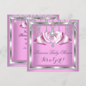 Princess Baby shower Girl Pink Silver Diamond Kaart (Voorkant / Achterkant)