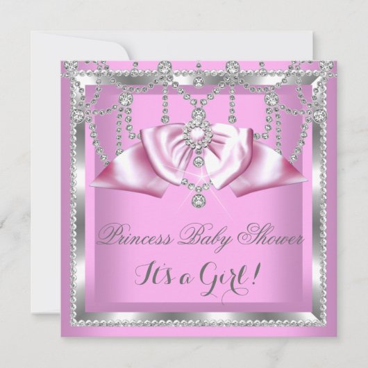 Princess Baby shower Girl Pink Silver Diamond Kaart (Voorkant)
