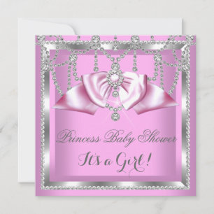 Princess Baby shower Girl Pink Silver Diamond Kaart
