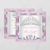 Princess Baby shower Girl Pink Silver Lace 2 Kaart (Voorkant / Achterkant)