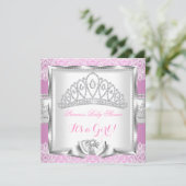 Princess Baby shower Girl Pink Silver Lace 2 Kaart (Staand voorkant)