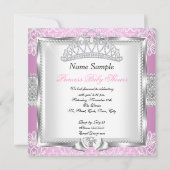 Princess Baby shower Girl Pink Silver Lace 2 Kaart (Achterkant)