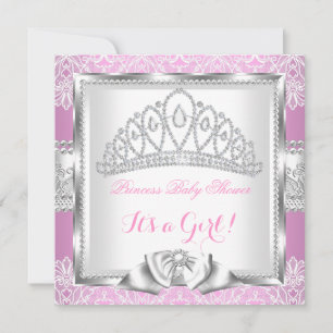 Princess Baby shower Girl Pink Silver Lace 2 Kaart