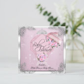 Princess Baby shower Girl Pink Silver Rozen Kaart (Staand voorkant)