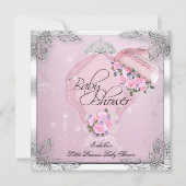 Princess Baby shower Girl Pink Silver Rozen Kaart (Voorkant)