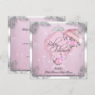 Princess Baby shower Girl Pink Silver Rozen Kaart