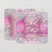 Princess Baby shower Girl Pink Silver Snowflakes Kaart (Voorkant / Achterkant)