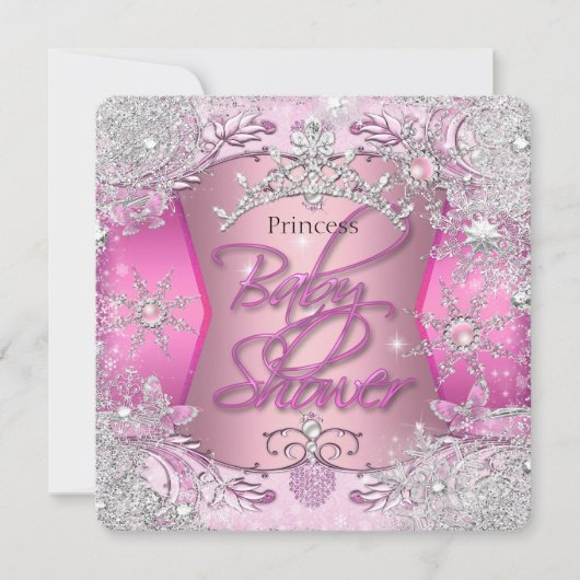 Princess Baby shower Girl Pink Silver Snowflakes Kaart (Voorkant)