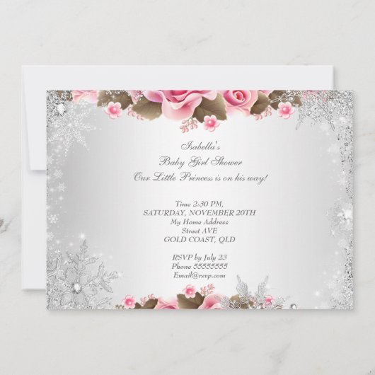 Princess Baby shower Girl Pink Snowflake Rozen 2 Kaart (Achterkant)