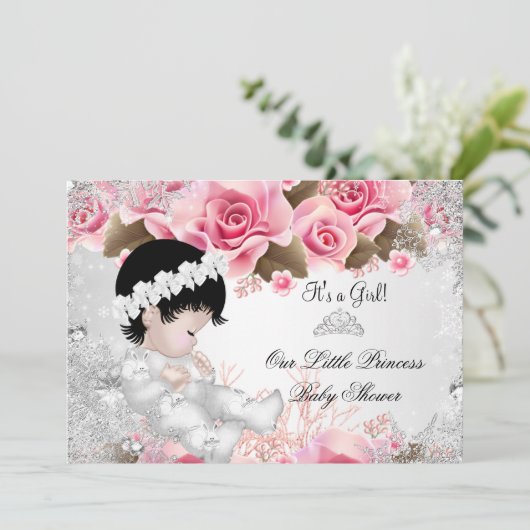 Princess Baby shower Girl Pink Snowflake Rozen Kaart (Staand voorkant)