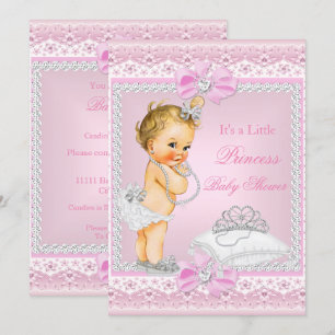 Princess Baby shower Girl Pink Tiara Heart Blonde Kaart
