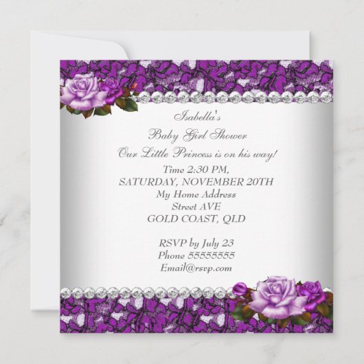 Princess Baby shower Girl Plum Roos Kaart (Achterkant)