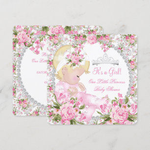Princess Baby shower Girl  Roos Floral 3 Kaart