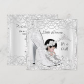 Princess Baby shower Girl Silver White Pearl Kaart (Voorkant / Achterkant)