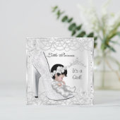 Princess Baby shower Girl Silver White Pearl Kaart (Staand voorkant)