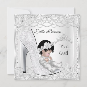 Princess Baby shower Girl Silver White Pearl Kaart