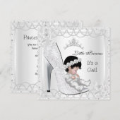 Princess Baby shower Girl Silver White Shoe Kaart (Voorkant / Achterkant)