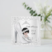 Princess Baby shower Girl Silver White Shoe Kaart (Staand voorkant)