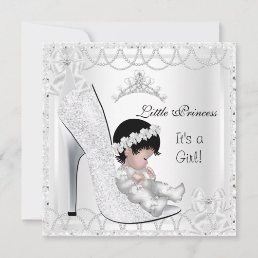 Princess Baby shower Girl Silver White Shoe Kaart (Voorkant)