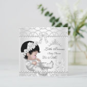 Princess Baby shower Girl Silver White Tiara Kaart (Staand voorkant)