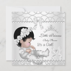 Princess Baby shower Girl Silver White Tiara Kaart