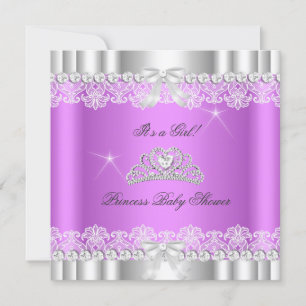Princess Baby shower Girl Tiara Lace Lavender Kaart