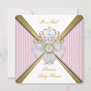 Princess Baby shower Girl White Pink Gold Kaart