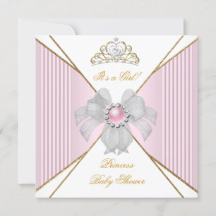 Princess Baby shower Girl White Pink Gold Kaart