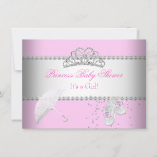 Princess Baby shower Girl White Pink Tiara 2 Kaart