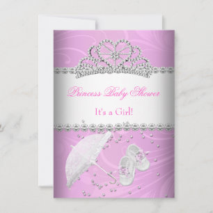 Princess Baby shower Girl White Pink Tiara Kaart
