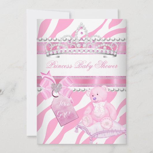Princess Baby shower Girl Zebra Pink White Beer Kaart (Voorkant)