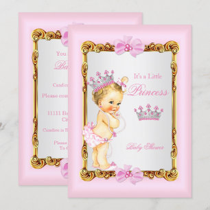 Princess Baby shower Gold Pink Pearl Tiara Blonde Kaart