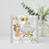 Princess Baby shower Gold Silver Damask Blonde Kaart (Staand voorkant)