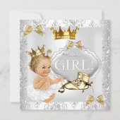 Princess Baby shower Gold Silver Damask Blonde Kaart (Voorkant)