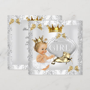 Princess Baby shower Gold Silver Damask Blonde Kaart
