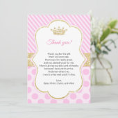 Princess Baby shower - Hartelijk dank voor uw kaar Bedankkaart (Staand voorkant)