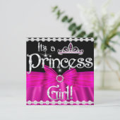 Princess Baby shower Hot Pink Bow Silver Tiara 2 Kaart (Staand voorkant)