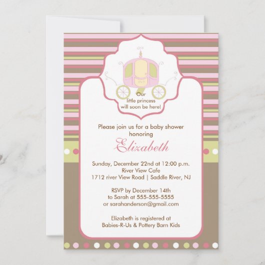 Princess Baby shower Invitation Carriage Kaart (Voorkant)