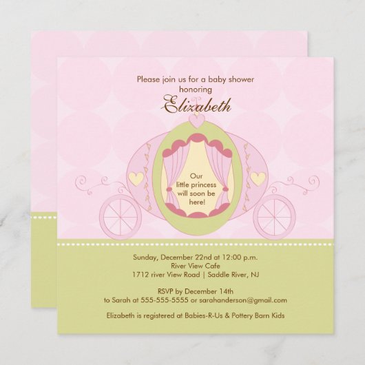 Princess Baby shower Invitation  Carriage Kaart (Voorkant / Achterkant)