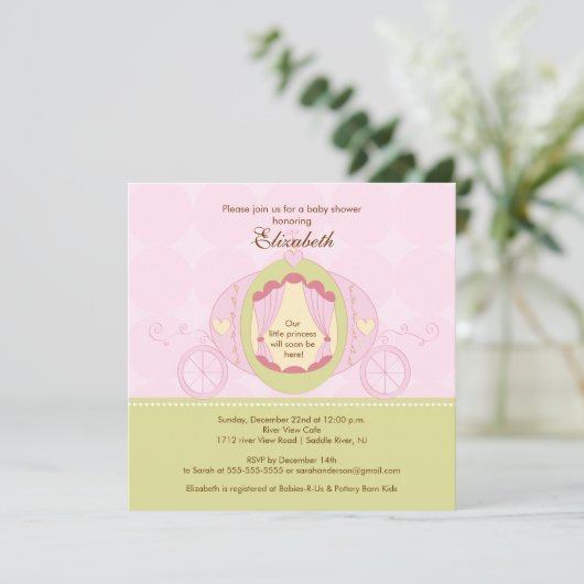 Princess Baby shower Invitation  Carriage Kaart (Staand voorkant)