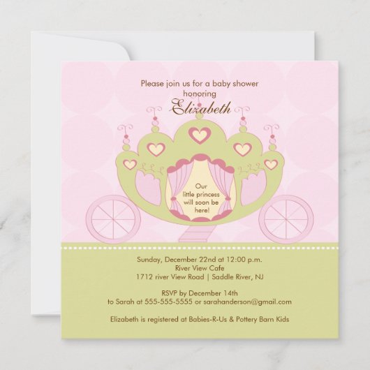 Princess Baby shower Invitation  Carriage Kaart (Voorkant)