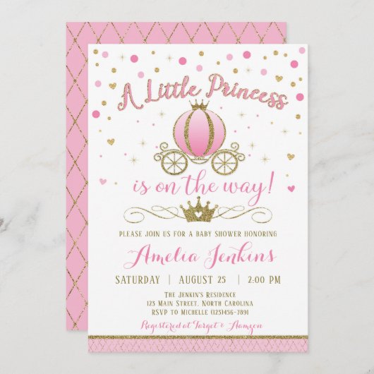 Princess Baby shower Invitation Kaart (Voorkant / Achterkant)